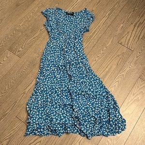 Reformation blue wrap midi Gwenyth dress